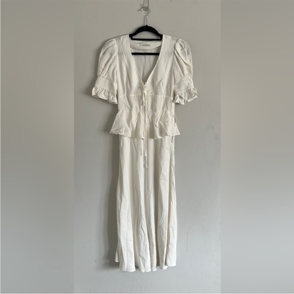 Jill Stuart Cream V-Neck Puff Sleeve Midi Dress - Picture 5 of 6